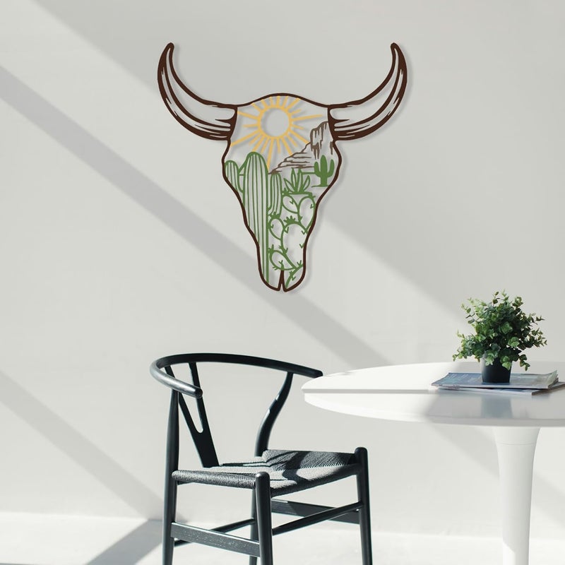 RESACO Cow Skull Metal Wall Art Western Wall Decor Western Bathroom Decorations Southwestern Decor Desert Wall Sculptures for Living Room Bedroom Indoor Outdoor (13in x 13in colorful) - Image 4